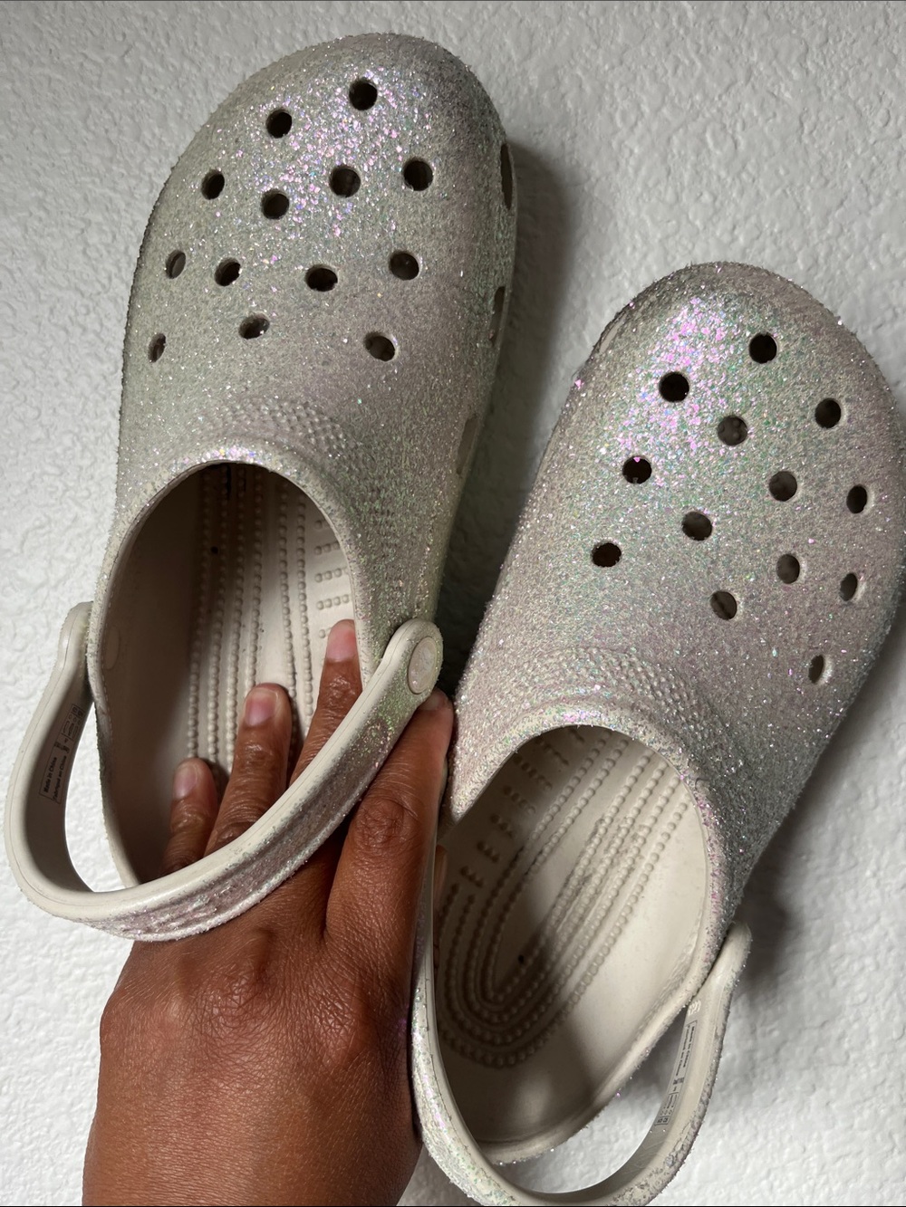 CROCS Kids Glitter Clog Sandals in Iridescent White